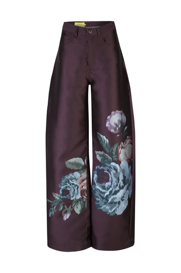 BURGUNDY FLOWER PRINTED BOYFRIEND PANTS marques almeida
