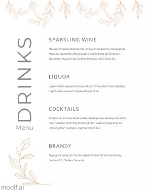 Bar Menu Design Template With Leaf Illustration
