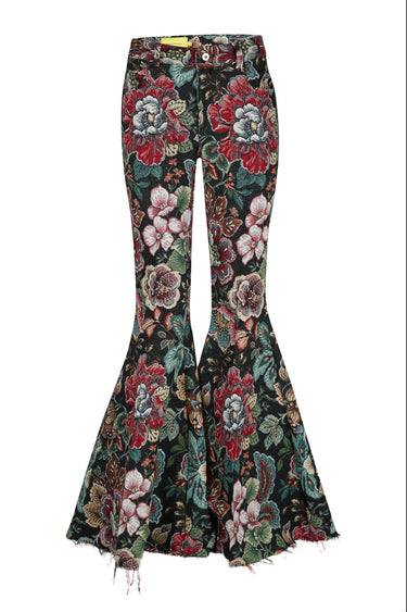 BLACK FLORAL BROCADE EXTREME FLARE TROUSERS marques almeida