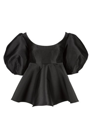 BLACK MIKADO TOP WITH PEPLUM AND BALLON SLEEVES marques almeida