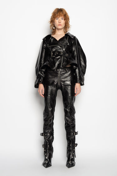 BLACK BIKER LEATHER TROUSERS marques almeida