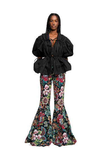 BLACK WRINKLED COTTON LACES RUCHED BLOUSE marques almeida