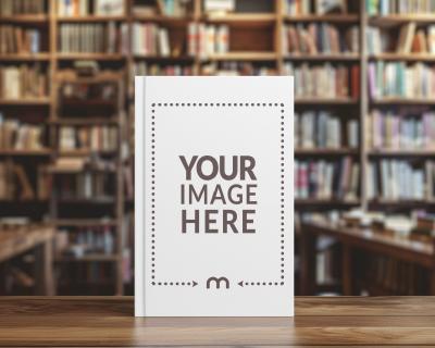 Book Cover Mockup with Library Background