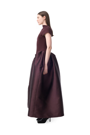 BURGUNDY CAP SLEEVE DRESS WITH LONG PUFF SKIRT marques almeida