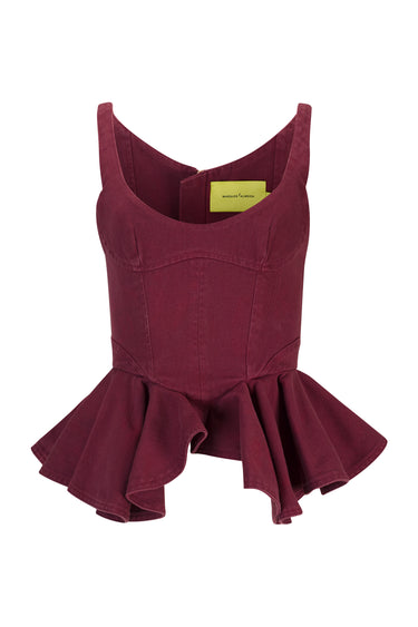 BURGUNDY DRILL CORSET WITH PEPLUM MARQUES ALMEIDA