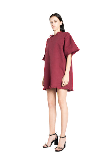 BURGUNDY DRILL T-SHIRT DRESS MARQUES ALMEIDA