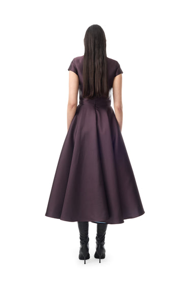 BURGUNDY FLOWER PRINTED CAP SLEEVE DRESS marques almeida