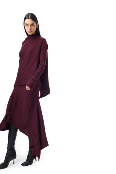 BURGUNDY MERINO DRAPED JUMPER marques almeida