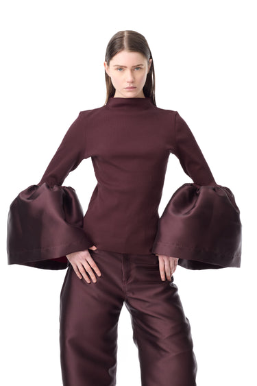 BURGUNDY TURTLENECK PUFF SLEEVE TOP marques almeida
