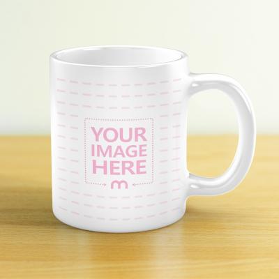 Ceramic Coffee Mug on Wood Table Mockup