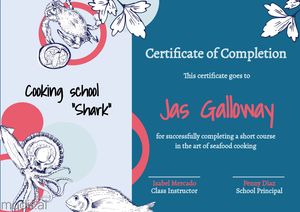 Certificate Of Completion Cooking School