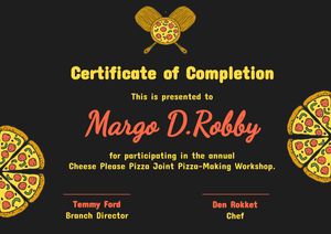 Certificate of Completion Pizza Cooker