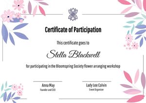 Certificate Of Participation Flower Arranging Workshop