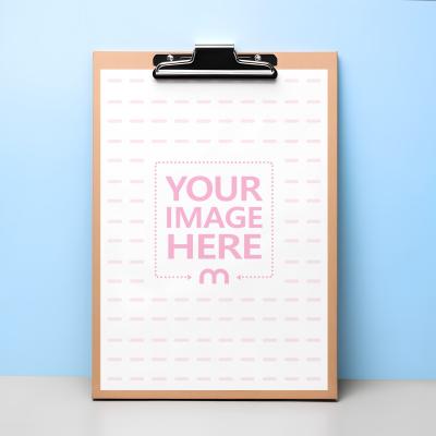 Clipboard Paper Mockup Placed on Light Blue Background