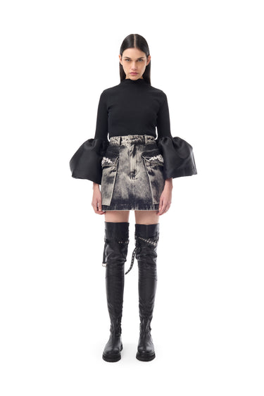 DENIM GREY ACID WASH EMBELISHED MINI SKIRT marques almeida