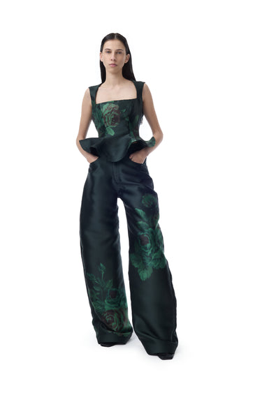 GREEN FLOWER PRINTED BOYFRIEND PANTS marques almeida
