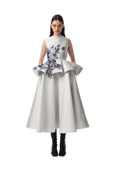 GREY FLOWER PRINTED PEPLUM TOP marques almeida