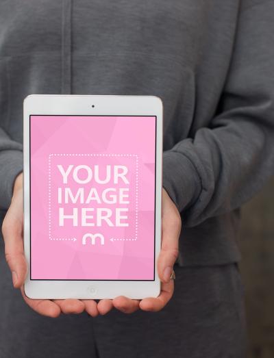 Holding White iPad Mini Photoshop Mockup
