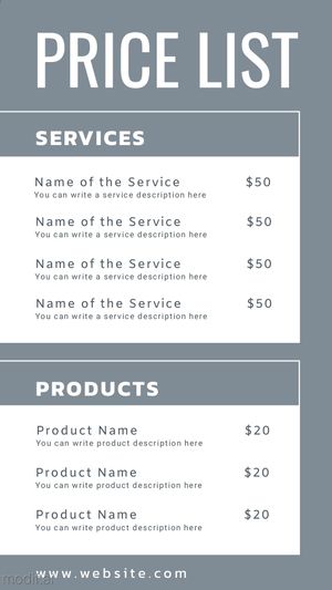 Instagram Stories Price List Template With Gray Background
