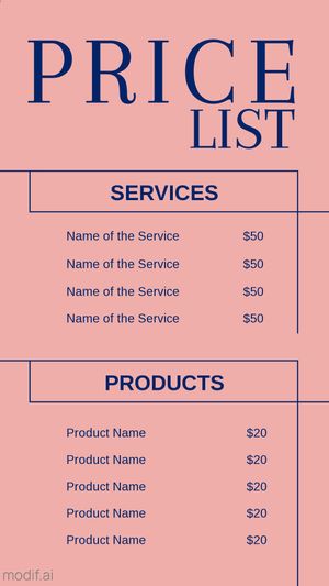 Instagram Stories Price List Template With Peach Background