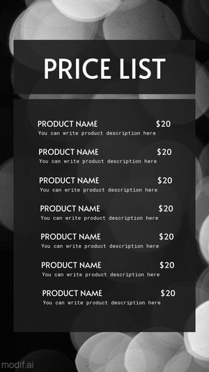 Instagram Story Price List Template in Black and White