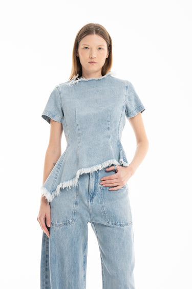 LIGHT BLUE DENIM ASYMMETRIC T-SHIRT marques almeida