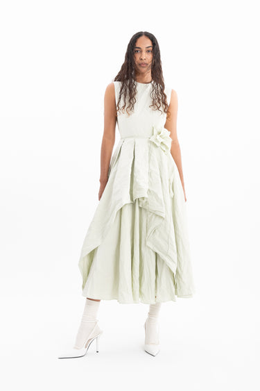 LIGHT GREEN WRINKLED COTTON SLEEVELESS MIDI DRESS marques almeida