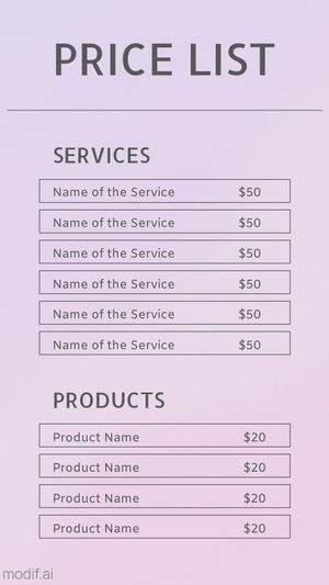 Minimalist Instagram Stories Price List Template