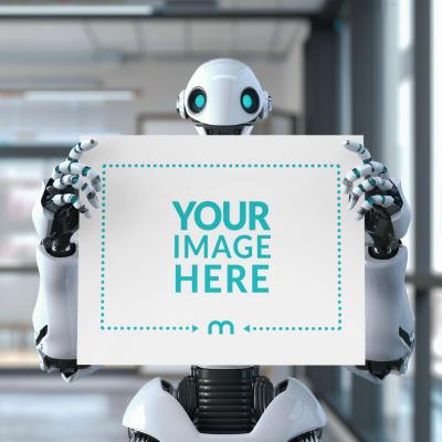 Paper and Poster Mockup Held By Robot