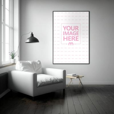 Picture Frame on Modern Living Room Wall Mockup