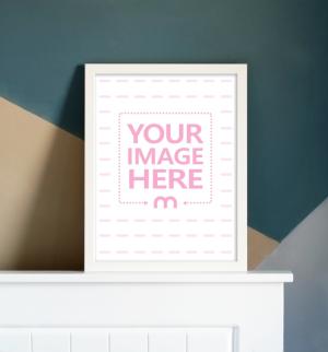 Portrait Image Frame on White Cabinet Mockup Generator