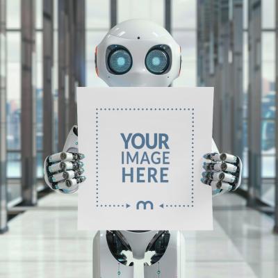 Poster Mockup Held By Robot
