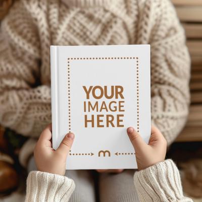 Small Kid Holding Book Cover Mockup Sitting with Friends