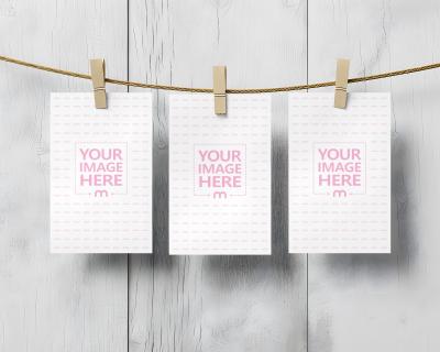 Three Posters Mockup Hanged From Clips Side by Side