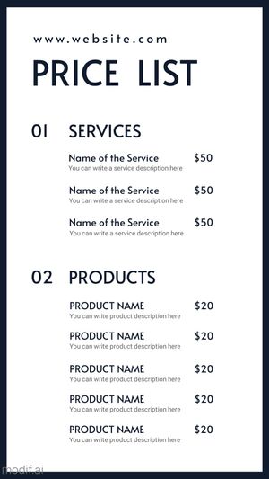 Universal Minimalistic Price List Template for Instagram Story