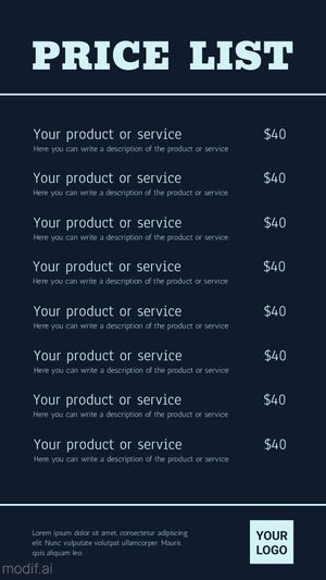 Universal Price List Template For Instagram Story