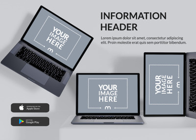 Web App Banner With 3 Laptop Screens PSD Mockup